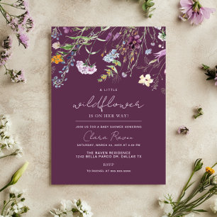 Little Wildflower Plum Purple Floral Baby Shower  Invitation