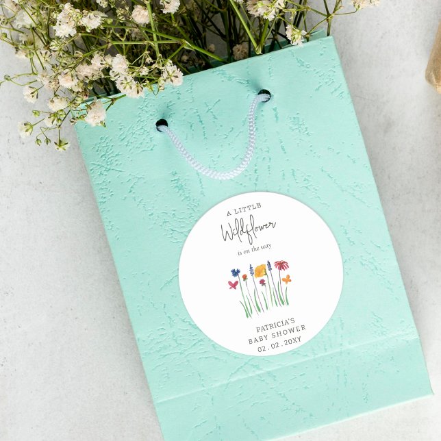 Little Wildflower Pretty Baby Girl Baby Shower Classic Round Sticker (Little Wildflower Pretty Baby Girl Baby Shower Classic Round)