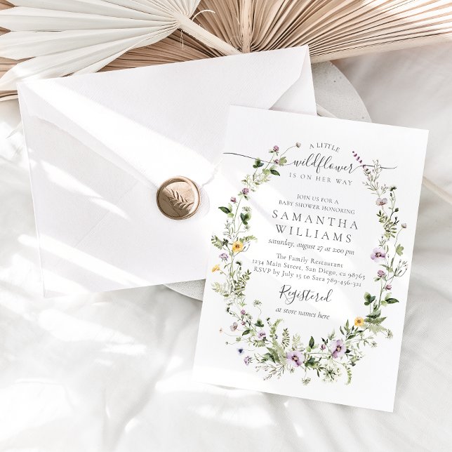 Little Wildflower Purple Floral Baby Girl Shower Invitation (Creator Uploaded)