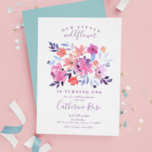 Little Wildflower Purple Floral Girl Birthday Invitation