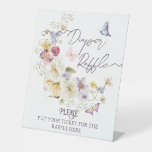 Little Wildflower rustic purple Baby Shower Diaper Pedestal Sign