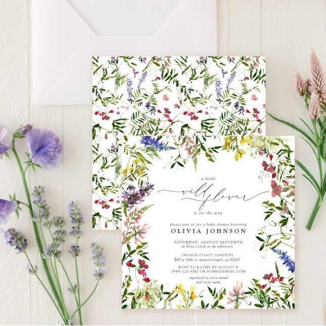 Little Wildflower Script Girl Floral Baby Shower Invitation (Creator Uploaded)
