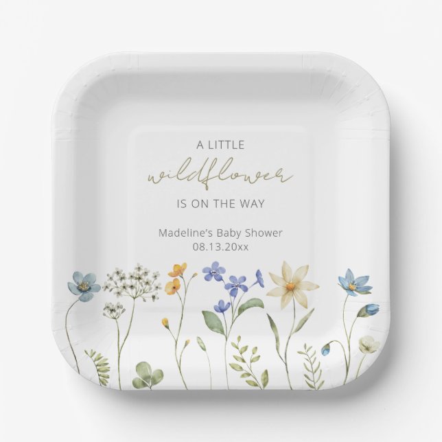 Little Wildflower Spring Floral Baby Shower Paper Paper Plate (Front)