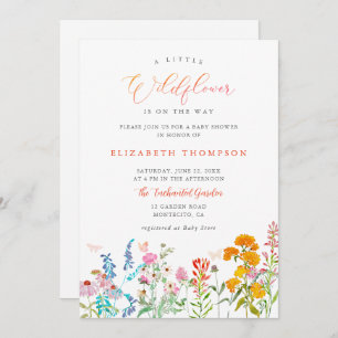Little Wildflower Teal Orange Girl Baby Shower Invitation