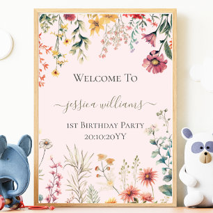 Little Wildflower Turning One 1st Birthday Welcome Poster