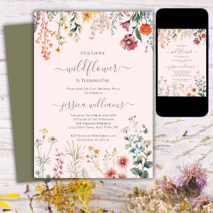 Little Wildflower Turning One Pretty 1st Birthday  Invitation