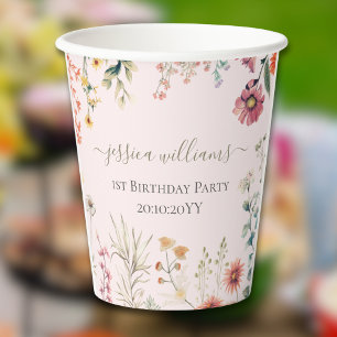 Little Wildflower Turning One Pretty 1st Birthday  Paper Cups