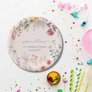 Little Wildflower Turning One Pretty 1st Birthday  Paper Plate