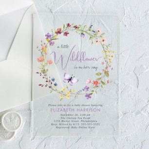 Little Wildflower Watercolor Baby Girl Shower Acrylic Invitations