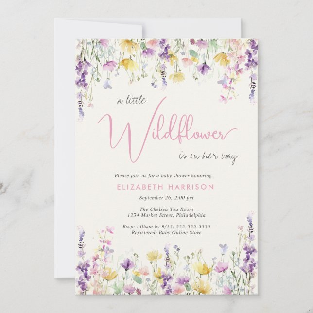 Little Wildflower Watercolor Baby Girl Shower Invitation (Front)