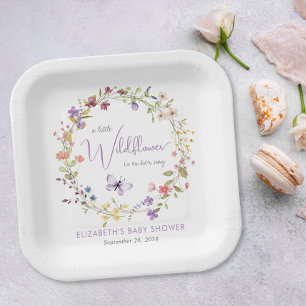 Little Wildflower Watercolor Baby Girl Shower Paper Plate
