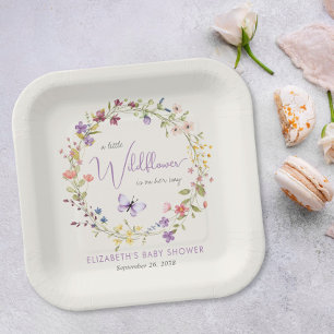 Little Wildflower Watercolor Baby Girl Shower Paper Plate