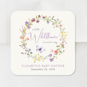 Little Wildflower Watercolor Baby Girl Shower Square Sticker