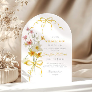 Little wildflower yellow Bow Baby girl shower Invitation
