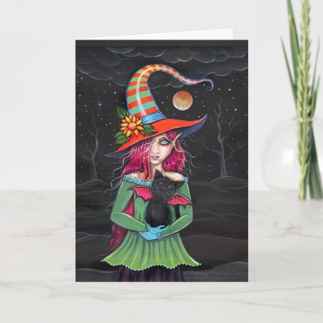 'Little Wings' Halloween Witch Cat Card (Front)