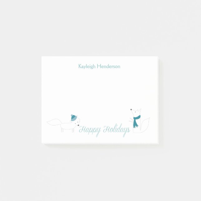 Little Winter Foxes Happy Holidays Personalised Post-it Notes (Front)