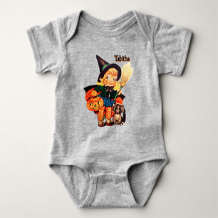 Little Witch Add Name Cute Halloween Baby Bodysuit
