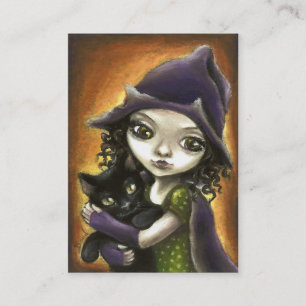 Little witch and black kitten business card