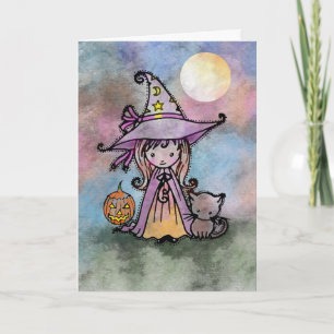 Little Witch and Cat Halloween Card