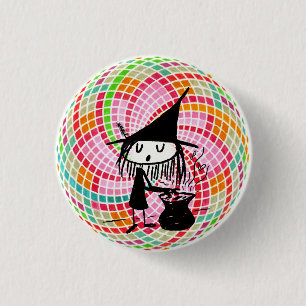 little witch and sacred geometry 3 cm round badge