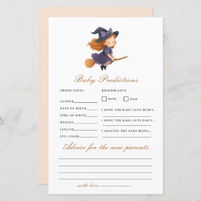Little Witch Baby Shower Prediction Advice Game (Front/Back)