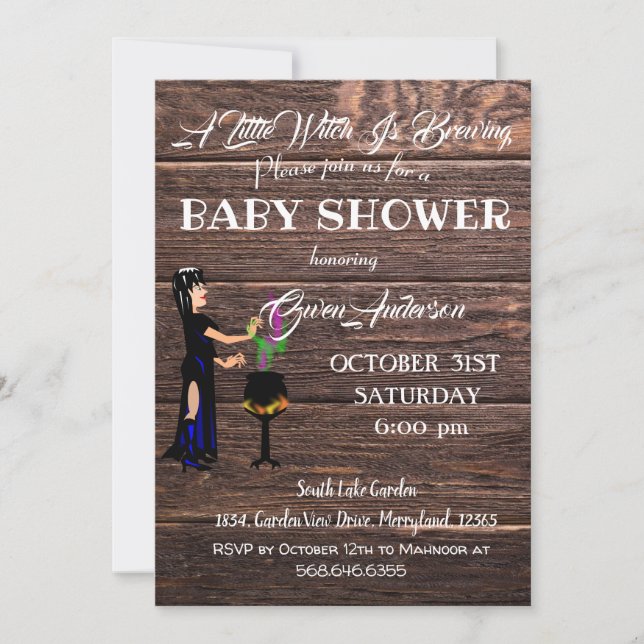 Little Witch Baby Shower Rustic Wooden Brown Invitation (Front)
