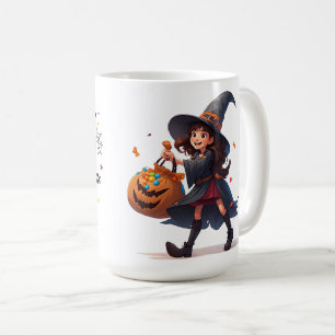 Little Witch Carrying Candy Pumpkin For Halloween  Coffee Mug