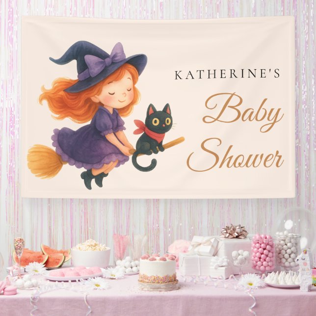 Little Witch & Cat | Halloween Girl Baby Shower Banner (Party)