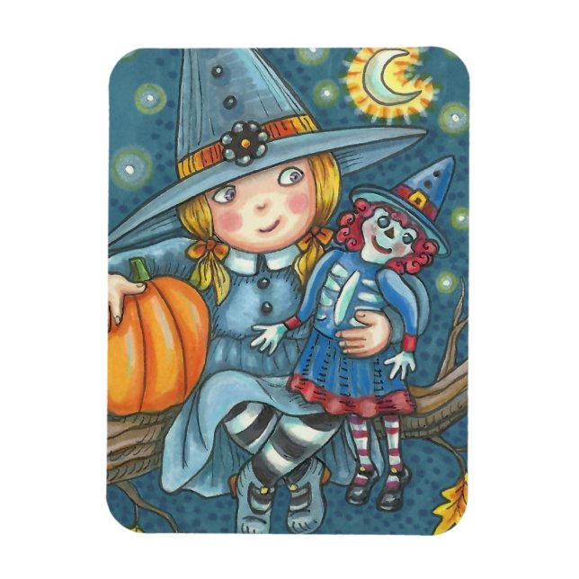 LITTLE WITCH & DOLL HALLOWEEN MAGNET Rectangle (Vertical)