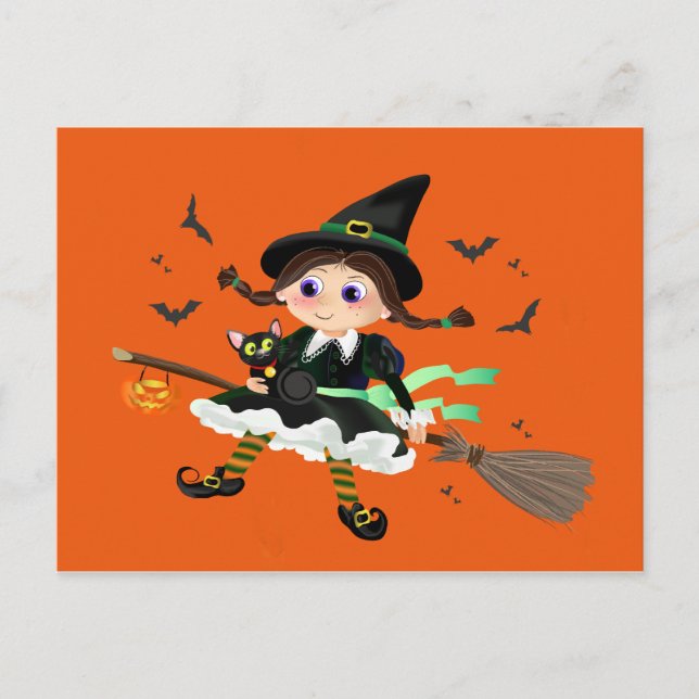 Little witch flying postcard (Front)