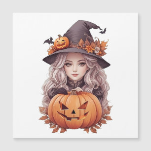 Little witch girl with pumpkin