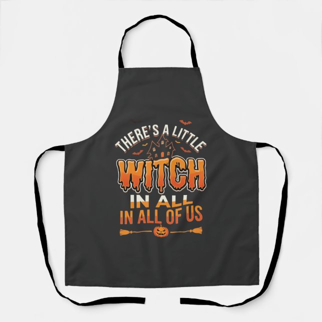 Little Witch Halloween Witch Typography Design_1 Apron (Front)