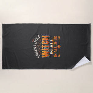 Little Witch Halloween Witch Typography Design_1 Beach Towel