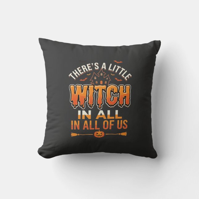 Little Witch Halloween Witch Typography Design_1 Cushion (Front)