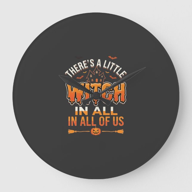 Little Witch Halloween Witch Typography Design_1 Large Clock (Front)