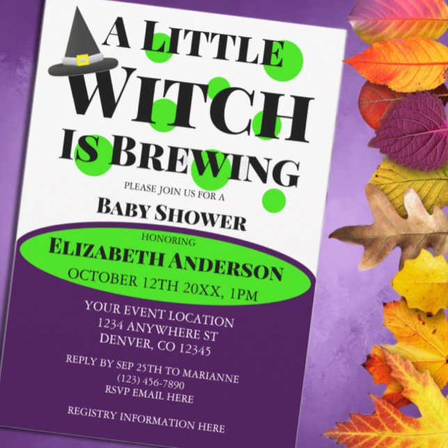 Little Witch is Brewing Halloween Baby Shower Invitation (Creator Uploaded)