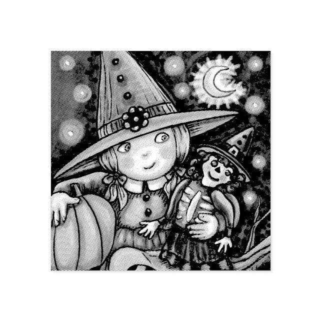 LITTLE WITCH & RAG DOLL HALLOWEEN RUBBER STAMP (Imprint)