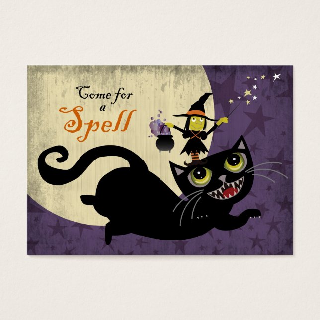 Little Witch Riding on a Flying Black Cat (Front)