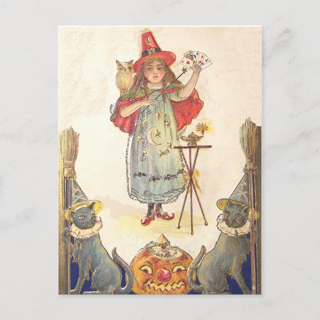 Little Witch (Vintage Halloween Card) Postcard (Front)