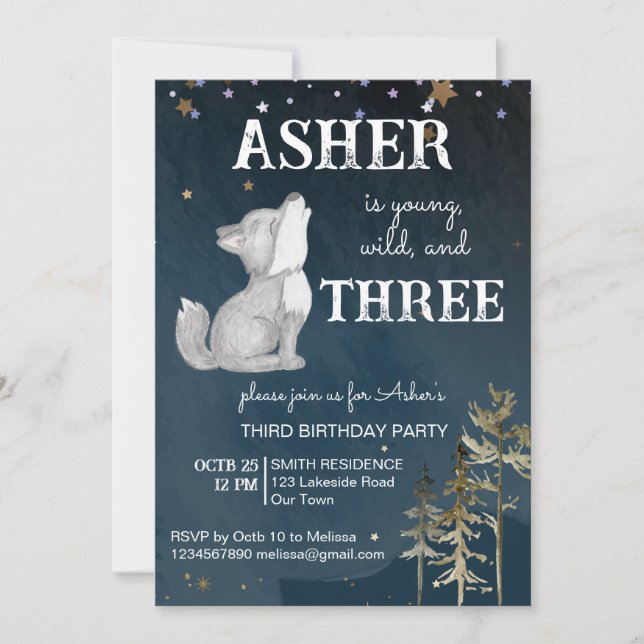 Little wolf themed birthday party invitation (Front)