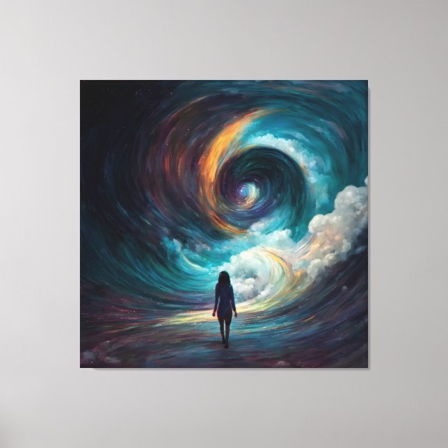 Little Woman Facing The Wave Vortex Art Canvas Print (Front)