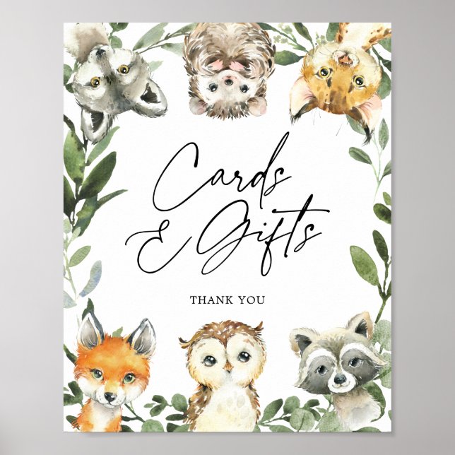 Little Woodland Baby Shower Cards and Gifts Sign (Front)
