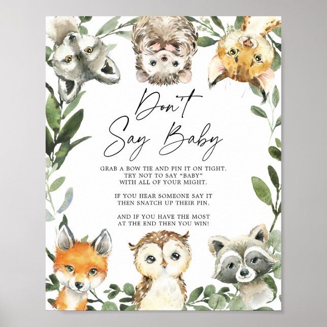 Little Woodland Baby Shower Don't Say Baby Sign (Front)