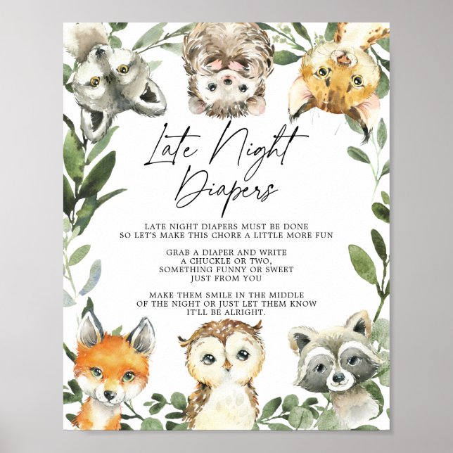 Little Woodland Baby Shower Late Night Diapers Pos Poster (Front)