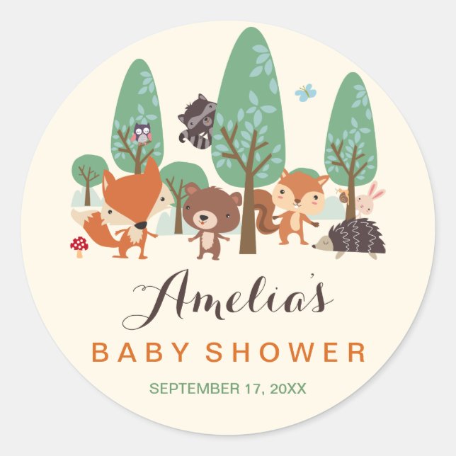 Little Woodland Friends Baby Shower Stickers (Front)
