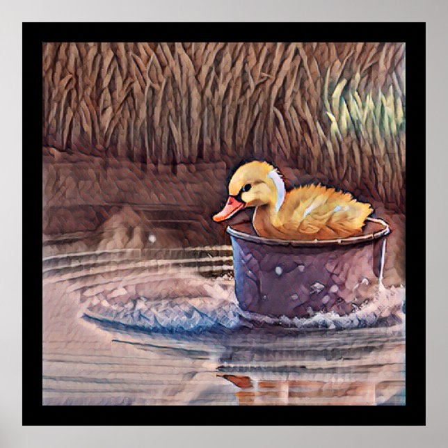Little Yellow Duckling Playing In Bucket Poster (Front)