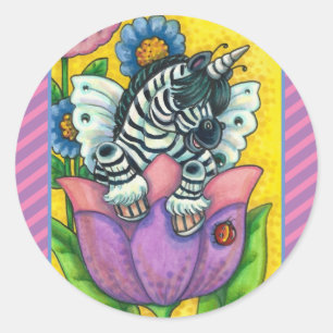LITTLE ZEBO WHIMSYNICKER, ZEBRA UNICORN Fantasy Classic Round Sticker