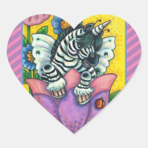 LITTLE ZEBO WHIMSYNICKER, ZEBRA UNICORN Fantasy Heart Sticker