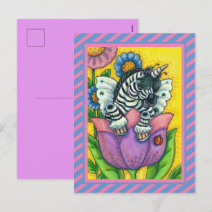 LITTLE ZEBO WHIMSYNICKER, ZEBRA UNICORN Fantasy Holiday Postcard