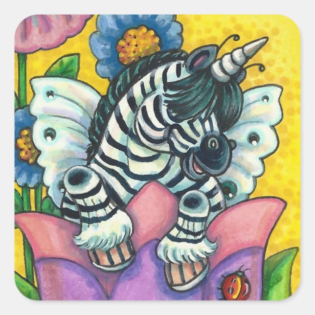 LITTLE ZEBO WHIMSYNICKER, ZEBRA UNICORN Fantasy Square Sticker (Front)